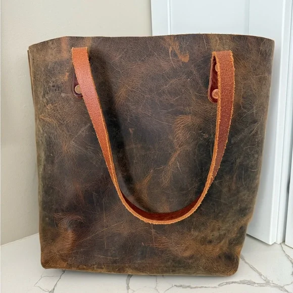 KMM & Co, Brown Kodiak Highly DistressedLeather Tote Bag